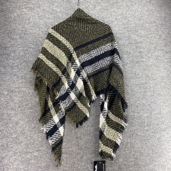 New David And Young Triangle Scarf Women Gray Striped Fringe Neck Warmer Casual - Picture 2 of 8